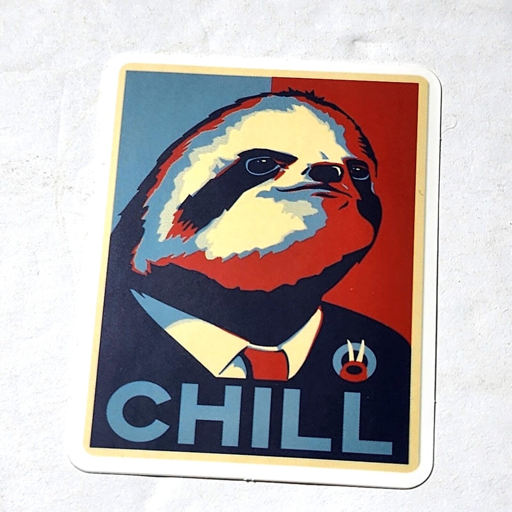 SLOTH Chill President Red Blue Yellow Rectangle Sticker 2 1/8"x2 5/8" New